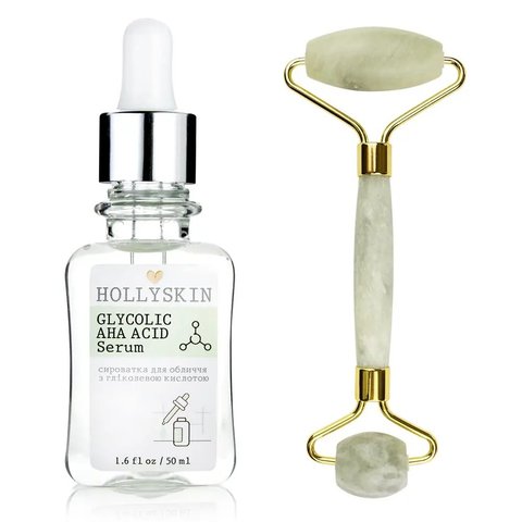 HOLLYSKIN Glikolowe serum z kwasami AHA + wałek do twarzy H0092 zdjęcie
