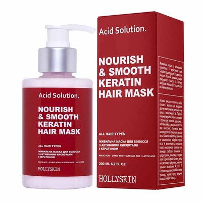 HOLLYSKIN Acid Solution Odżywcza maska do włosów z aktywnymi kwasami i keratyną, 200 ml