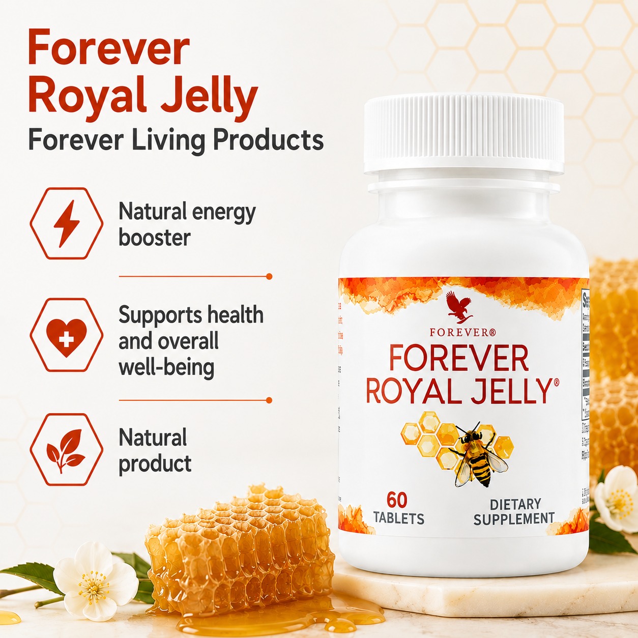 Infografika Bee milk Forever Living Products, 60 tabs
