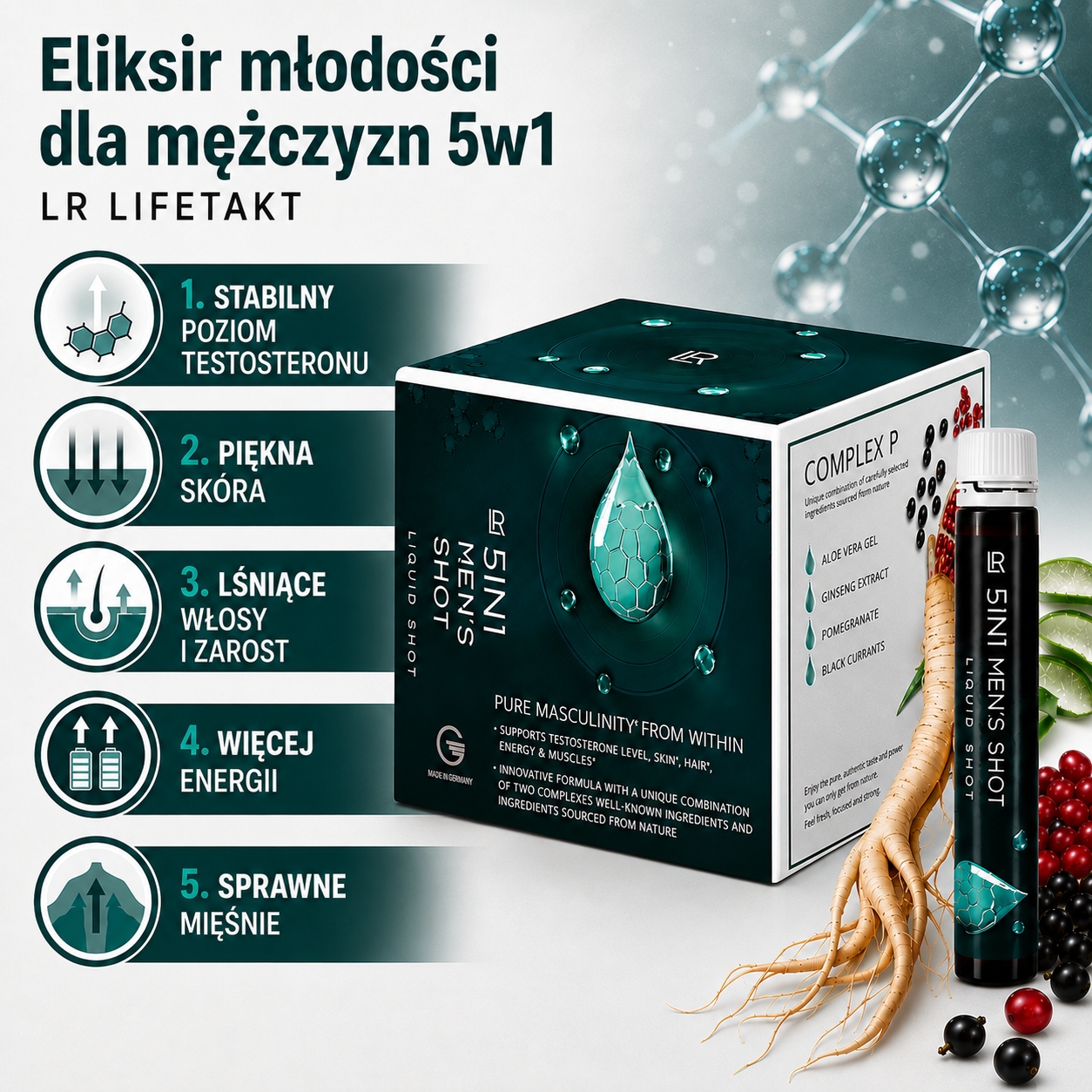 Infografika Eliksir młodości dla mężczyzn 5w1 LR LIFETAKT, 30 szt. 25 ml