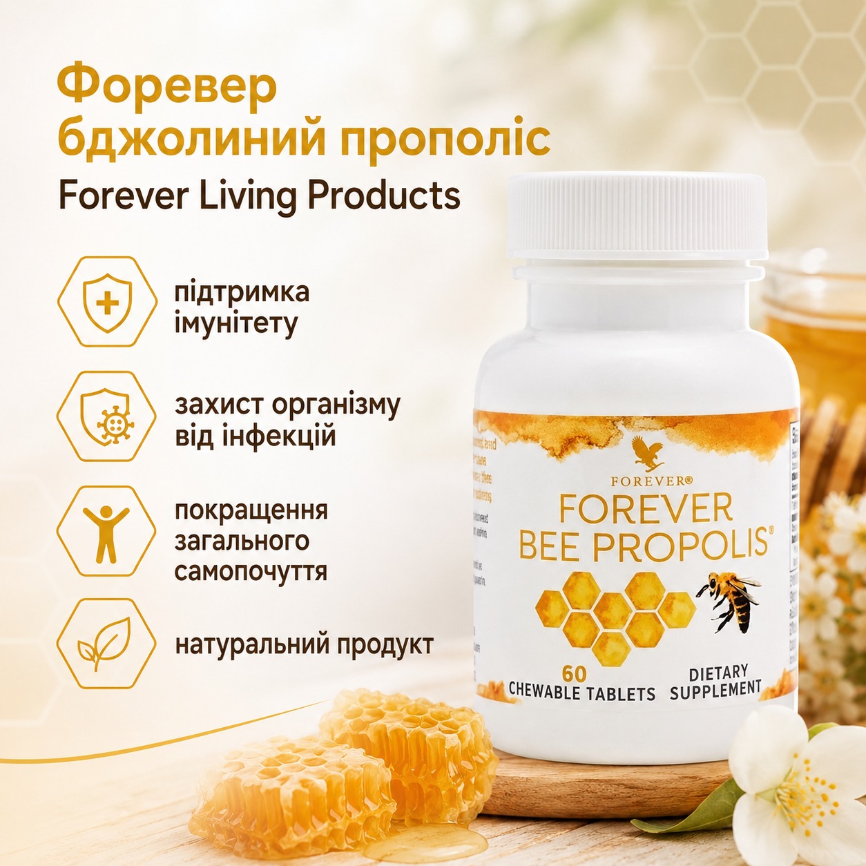 Інфографіка Форевер бджолиний прополіс Forever Living Products, 60 табл