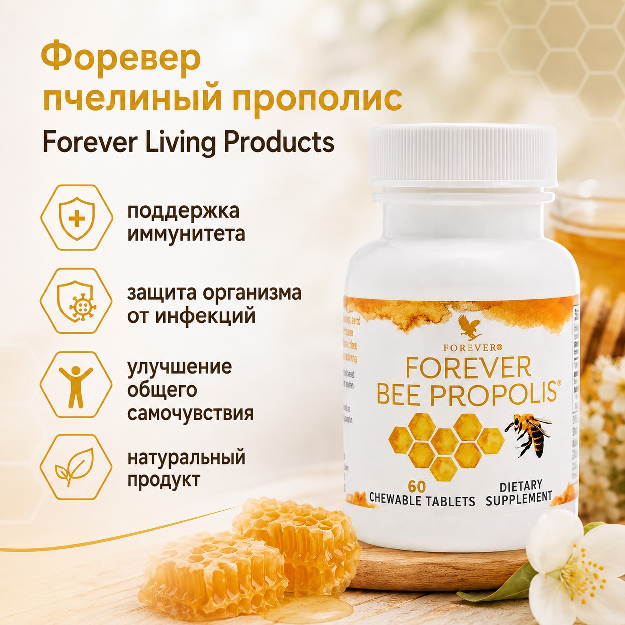 Инфографика Форевер пчелиный прополис Forever Living Products, 60 табл