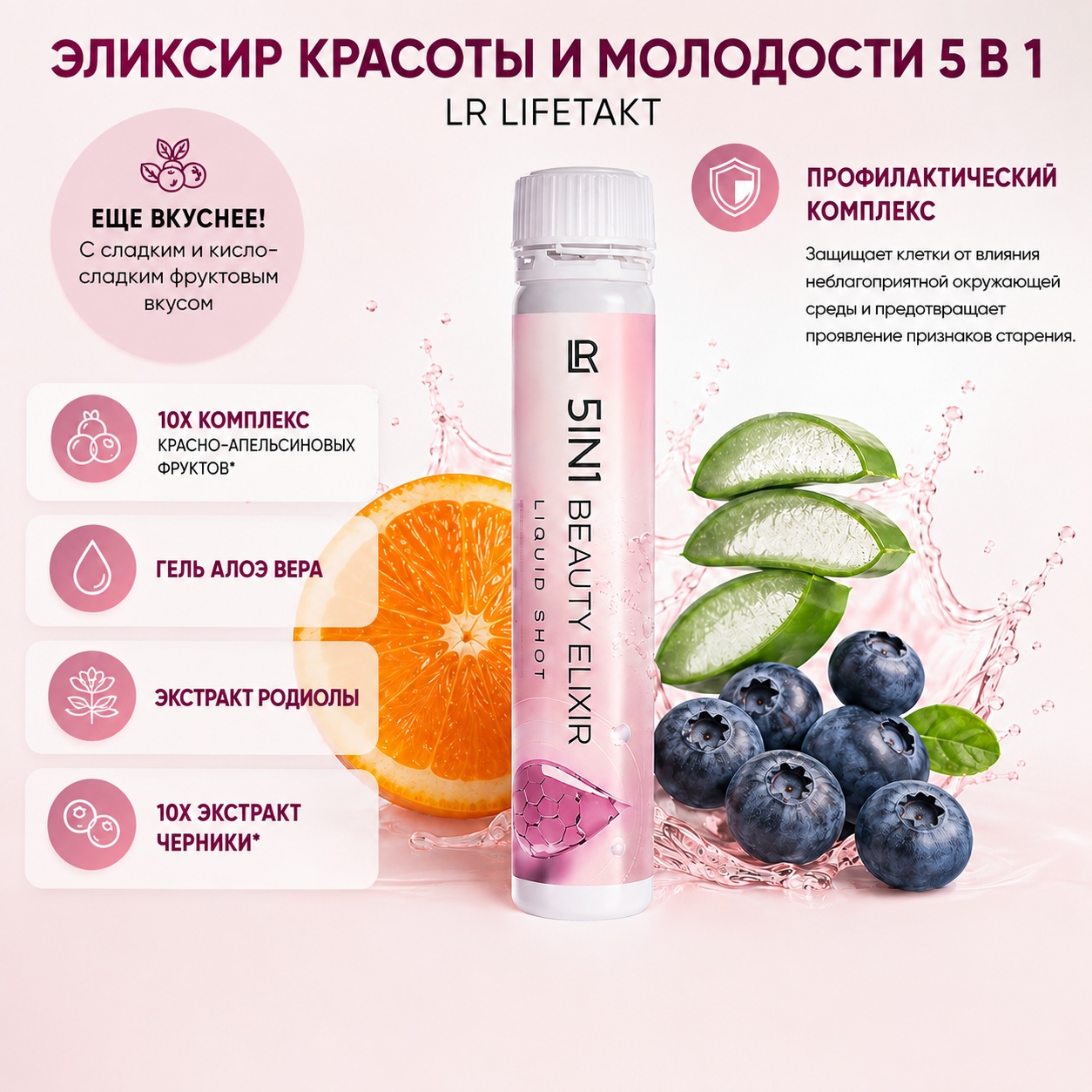 Инфографика Эликсир Красоты и молодости 5 в 1 LR Lifetakt, 30 шт по 25 мл