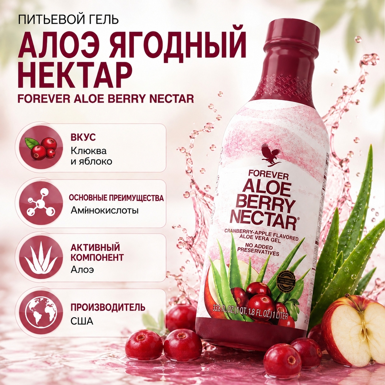 Инфографика Питьевой гель Алоэ ягодный нектар Forever Aloe Berry Nectar