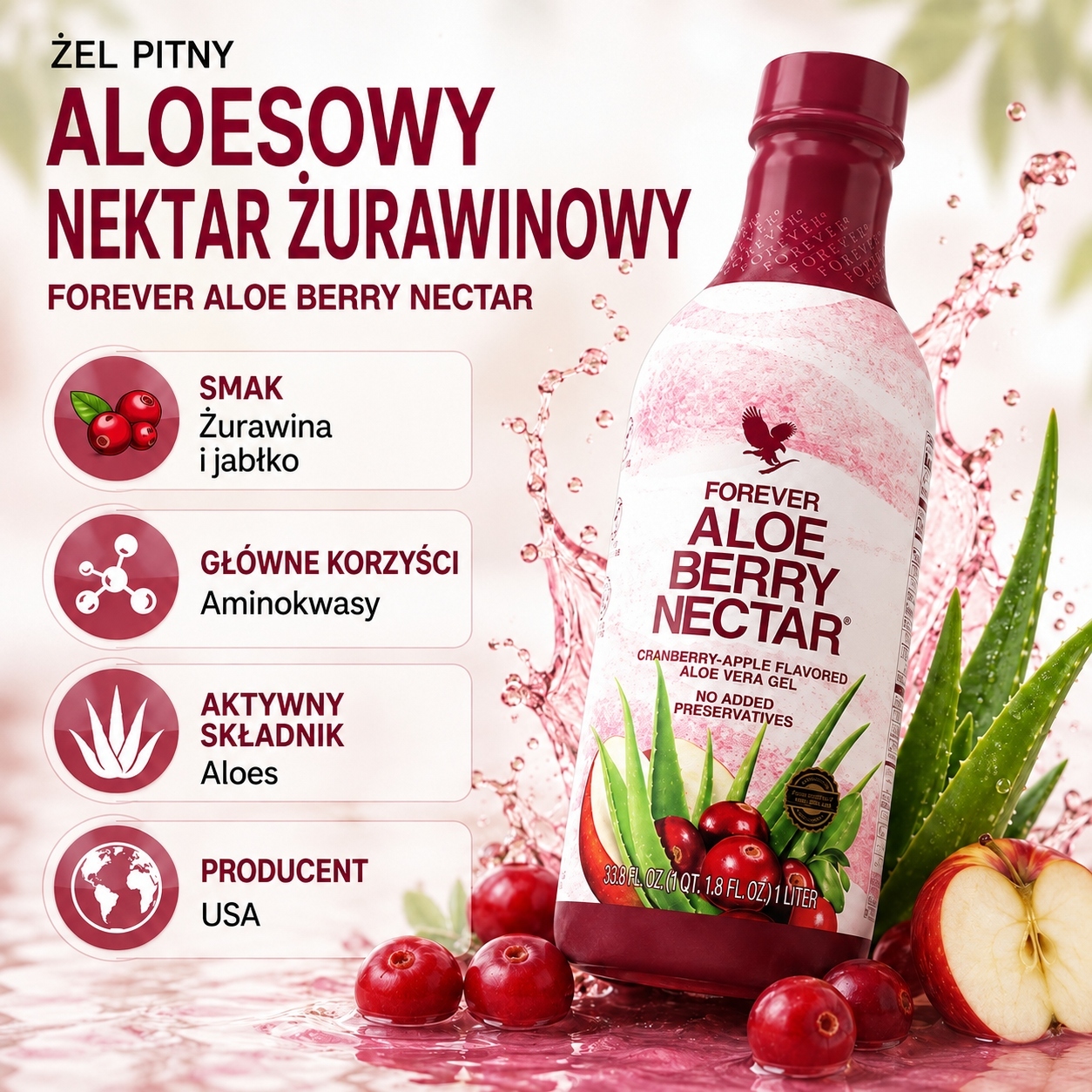 Infografika Żel do picia Forever Aloe Berry Nectar
