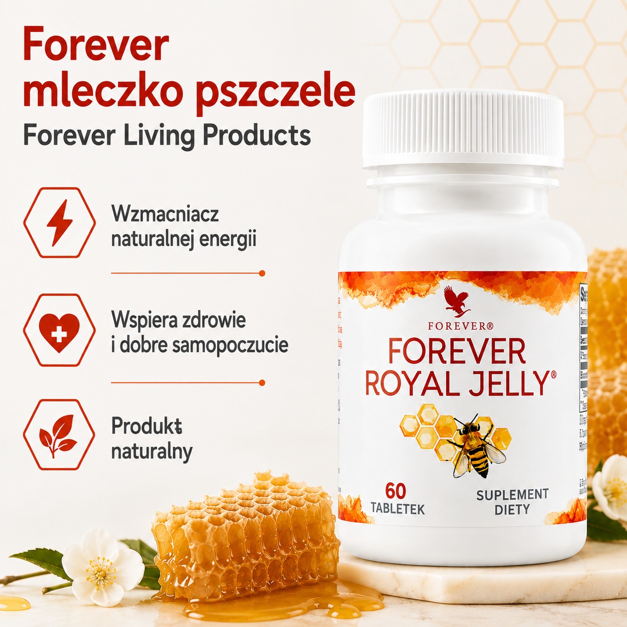 Infografiki Mleczko pszczele Forever Living Products, 60 tabl
