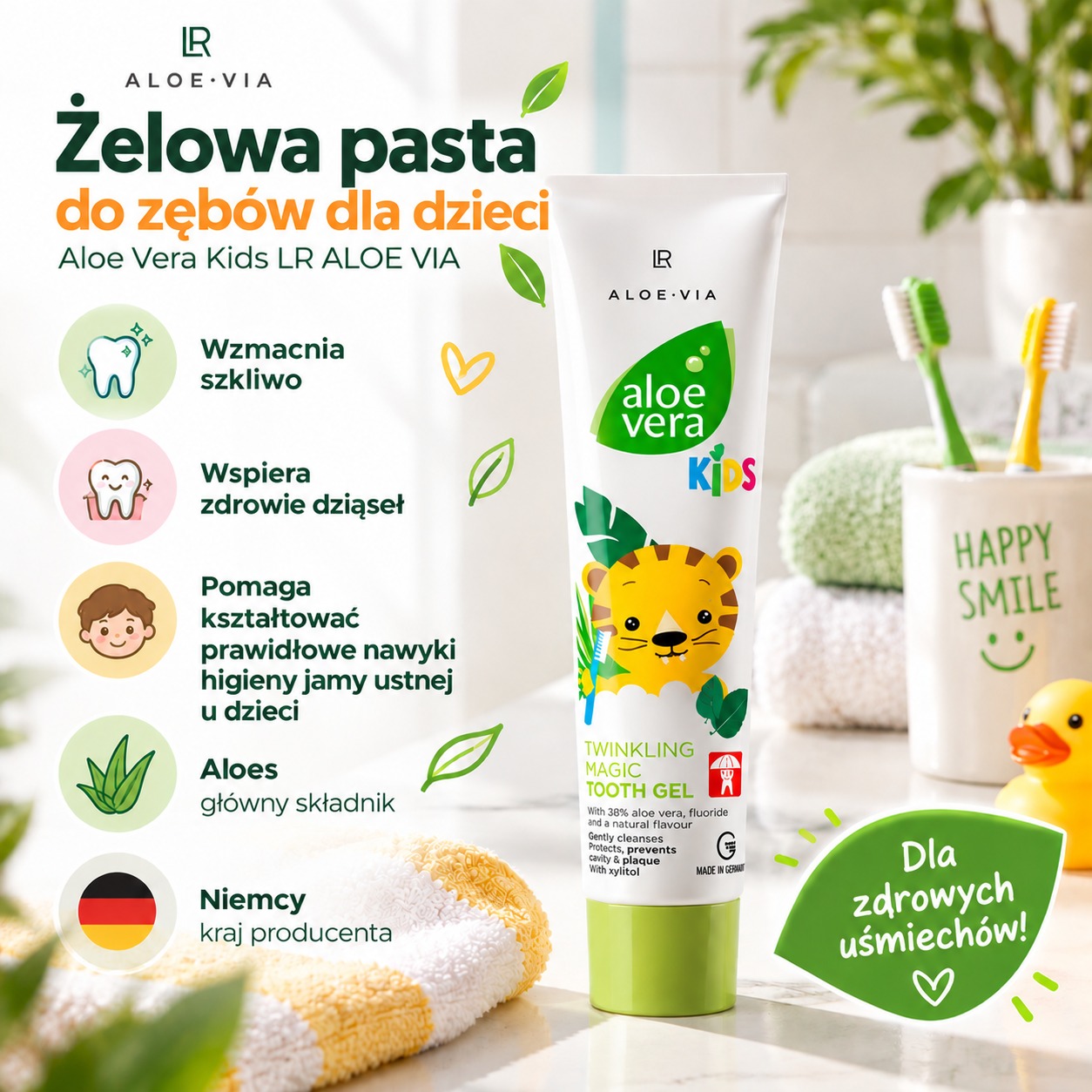 Infografiki Pasta do zębów dla dzieci Aloe Vera Kids LR ALOE VIA, 50 ml