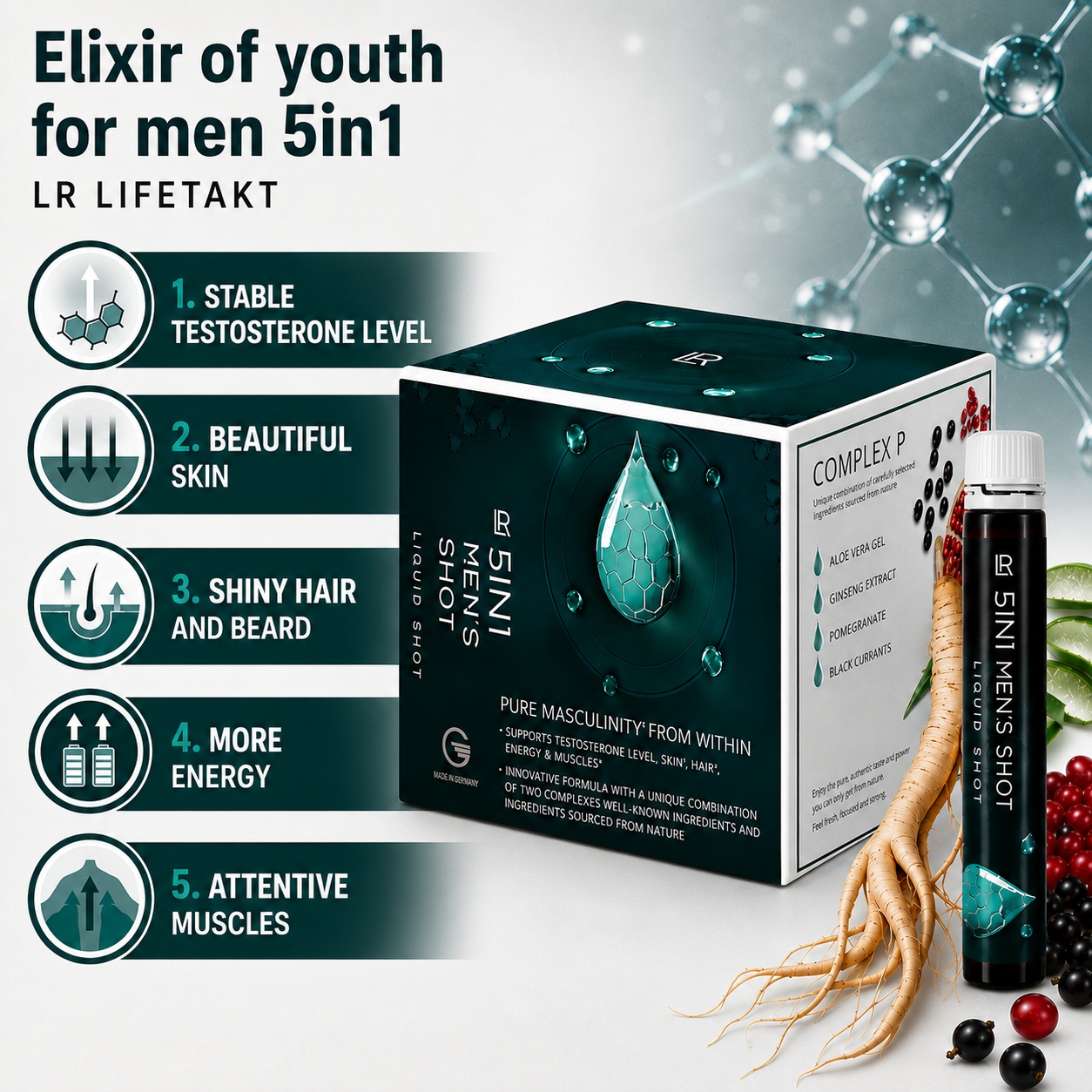 Infographic Elixir of youth for men 5in1 LR LIFETAKT, 30 pcs. 25 ml